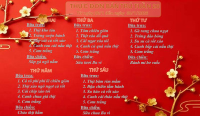THỰC ĐƠN BÁN TRÚ TUẦN 20 (Từ ngày 26/1 đến ngày 30/1/2026)