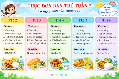 THỰC ĐƠN BÁN TRÚ TUẦN 2 (Từ ngày 14/9 đến ngày 18/9/2026)