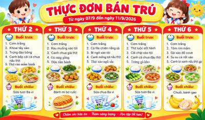 THỰC ĐƠN BÁN TRÚ TUẦN 1 (Từ ngày 07/9 đến ngày 11/09/2026)