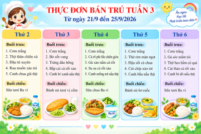 THỰC ĐƠN BÁN TRÚ TUẦN 3 (Từ ngày 21/9 đến ngày 25/9/2026)