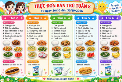 THỰC ĐƠN BÁN TRÚ TUẦN 8 (Từ ngày 26/20 đến ngày 30/10/2026)