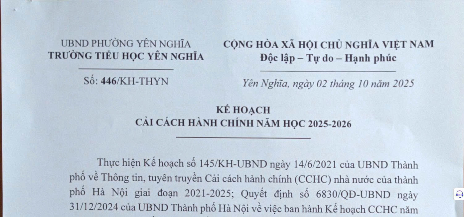 Kế hoạch thực hiện cải cách hành chính
